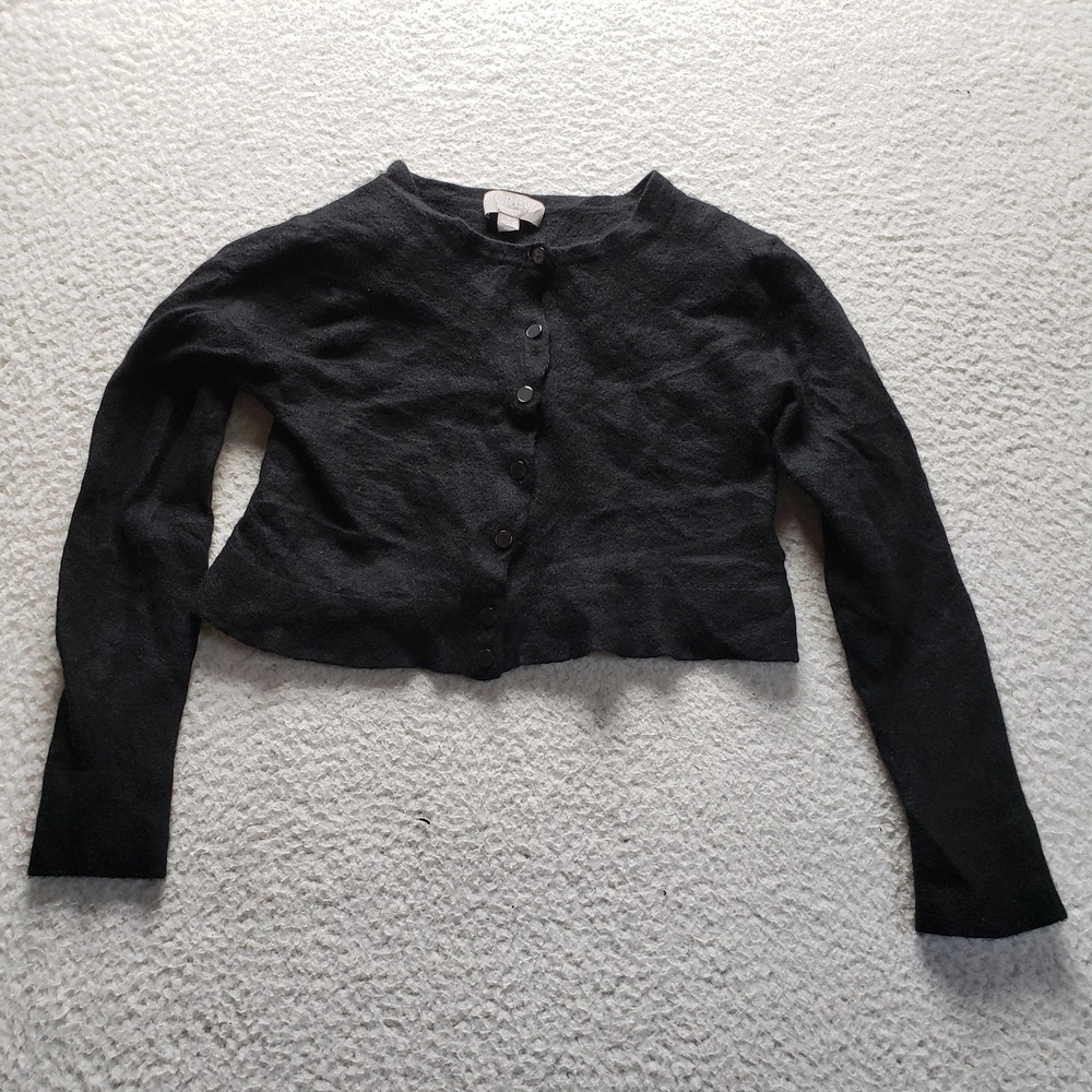 J. Crew Cardigan Sweater Womens 2XS Black Crew Neck Button Cashmere Knit Cropped